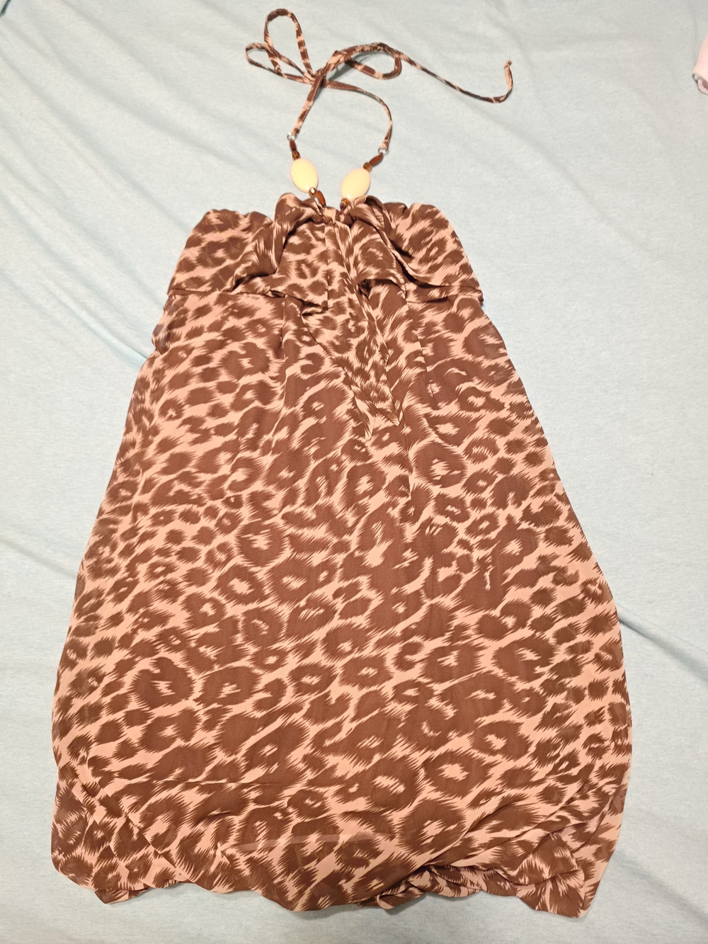 Brown Leopard-Print Strapless/ Halter Women's Dress
